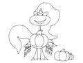 Cute fabulous unicorn with outlined for coloring book isolated on a white background. Unicorns holds a beautiful pumpkin on a rush